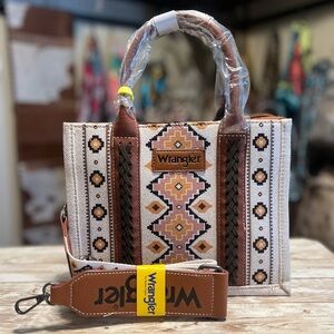SOLD OUT Wrangler Brown and Cream Geometric Tote Bag